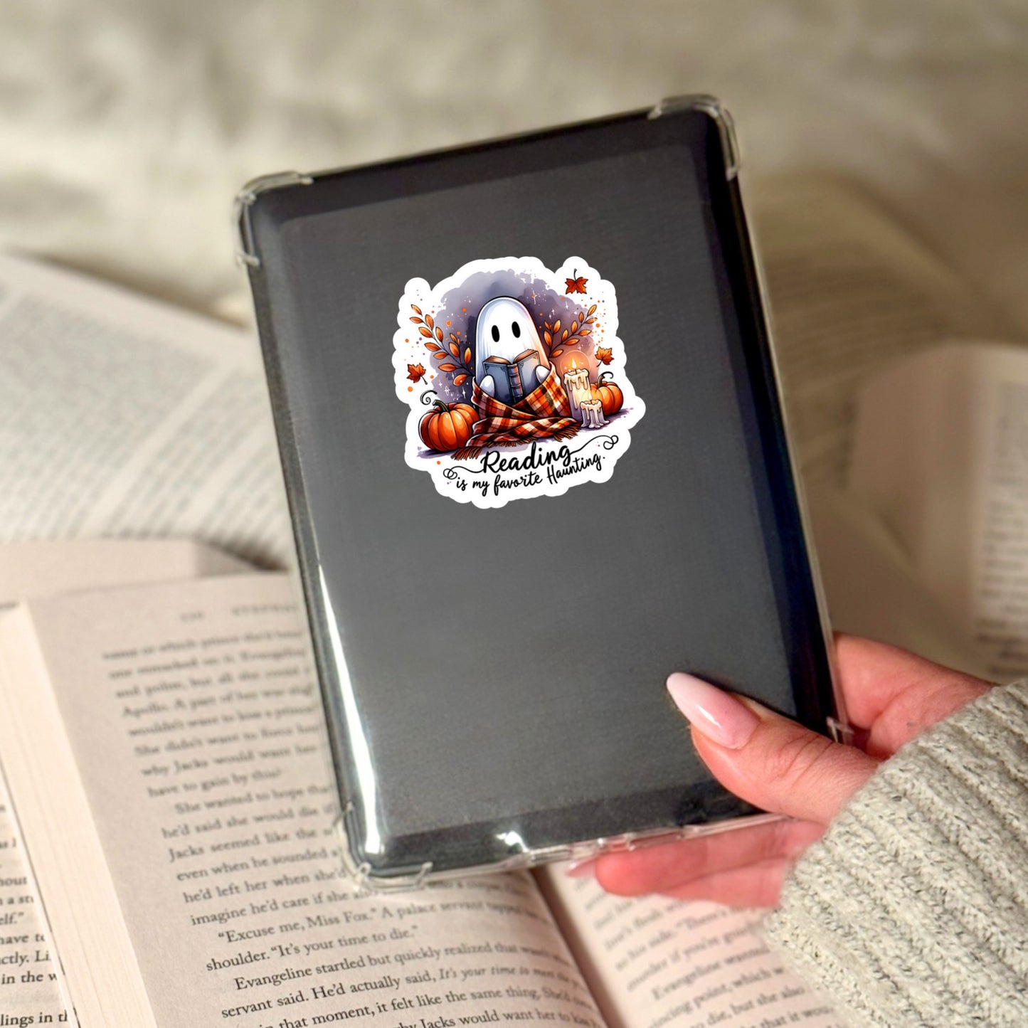 Reading is My Favorite Haunting Ghost Halloween Book Reader Sticker – 3" Waterproof Bookish Sticker with Holo Overlay – Reading, Books, Reader Gift, Book Lover, Bookstore Merch