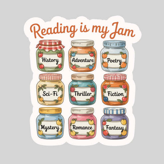 Reading is my JAM Book Reader Sticker – 3" Waterproof Bookish Sticker with Holo Overlay – Reading, Books, Reader Gift, Book Lover, Bookstore Merch