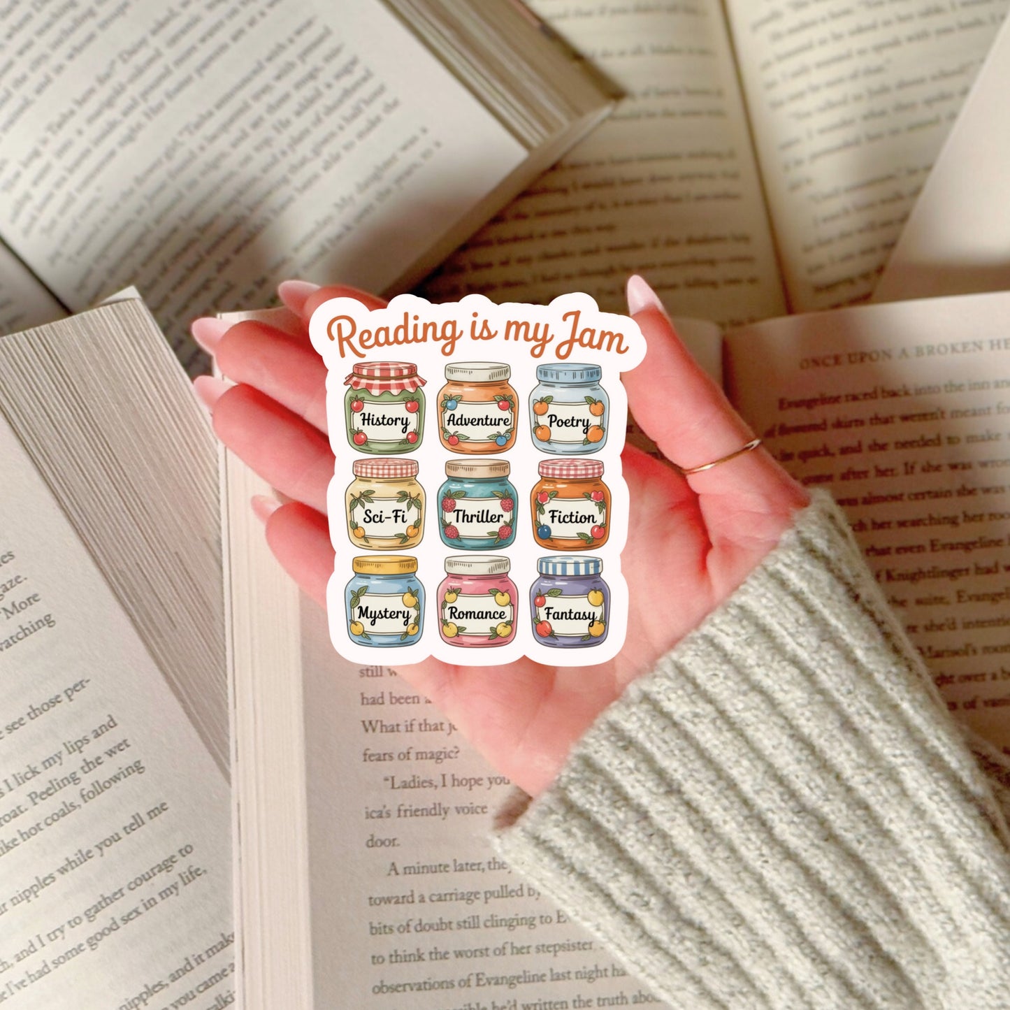 Reading is my JAM Book Reader Sticker – 3" Waterproof Bookish Sticker with Holo Overlay – Reading, Books, Reader Gift, Book Lover, Bookstore Merch
