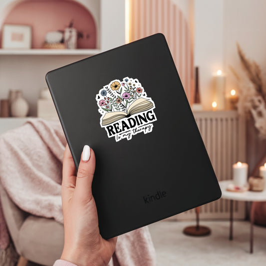 Reading is My Therapy Open Book Floral Book Reader Sticker – 3" Waterproof Bookish Sticker with Holo Overlay – Reading, Books, Reader Gift, Book Lover, Bookstore Merch