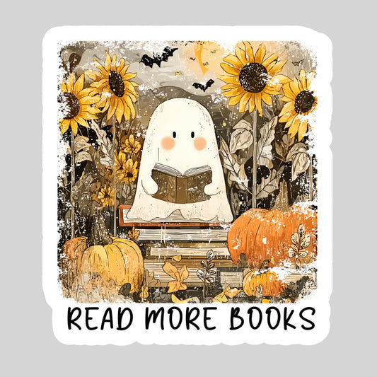 Read More Books Ghost Fall Halloween Book Reader Sticker – 3" Waterproof Bookish Sticker with Holo Overlay – Reading, Books, Reader Gift, Book Lover, Bookstore Merch