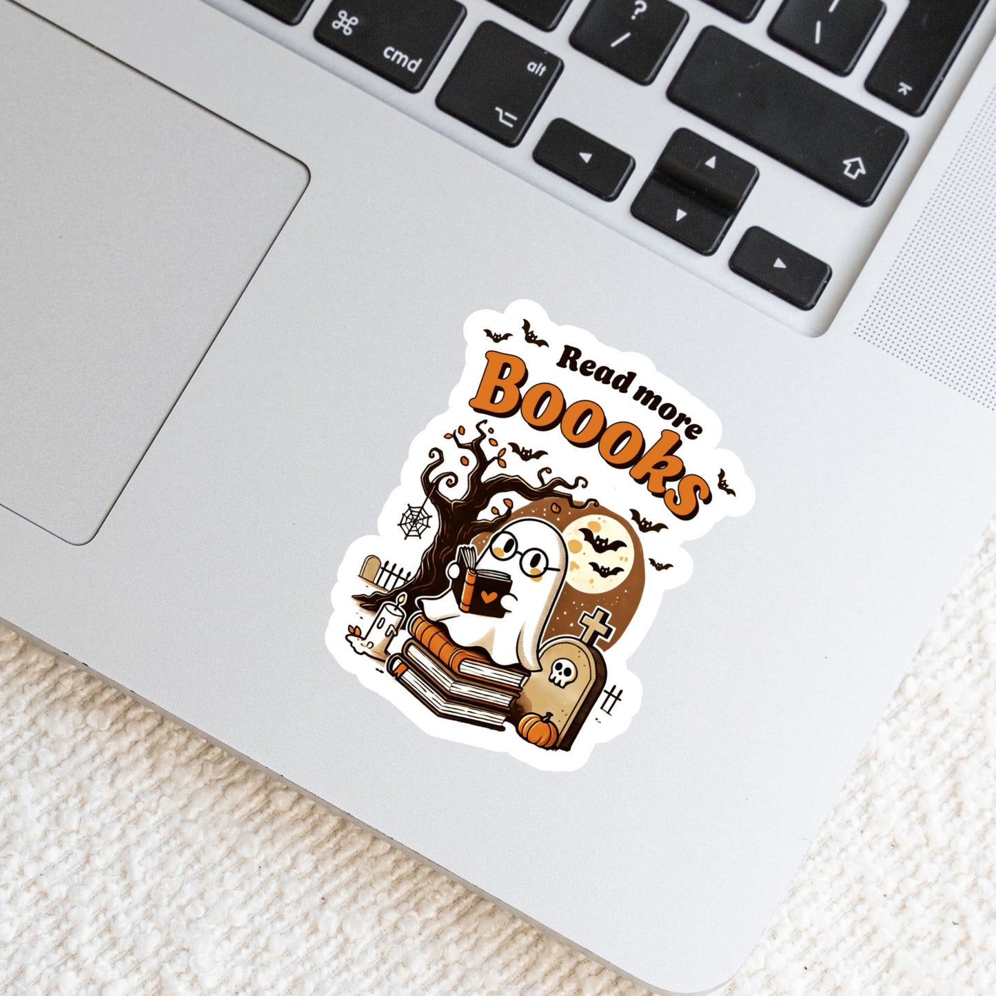 Read More BOOOKS Spooky Ghost Halloween Book Reader Sticker – 3" Waterproof Bookish Sticker with Holo Overlay – Reading, Books, Reader Gift, Book Lover, Bookstore Merch