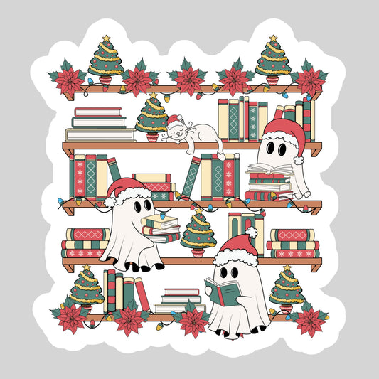 Reading Ghosts Chrostmas Book Reader Sticker – 3" Waterproof Bookish Sticker with Holo Overlay – Reading, Books, Reader Gift, Book Lover, Bookstore Merch