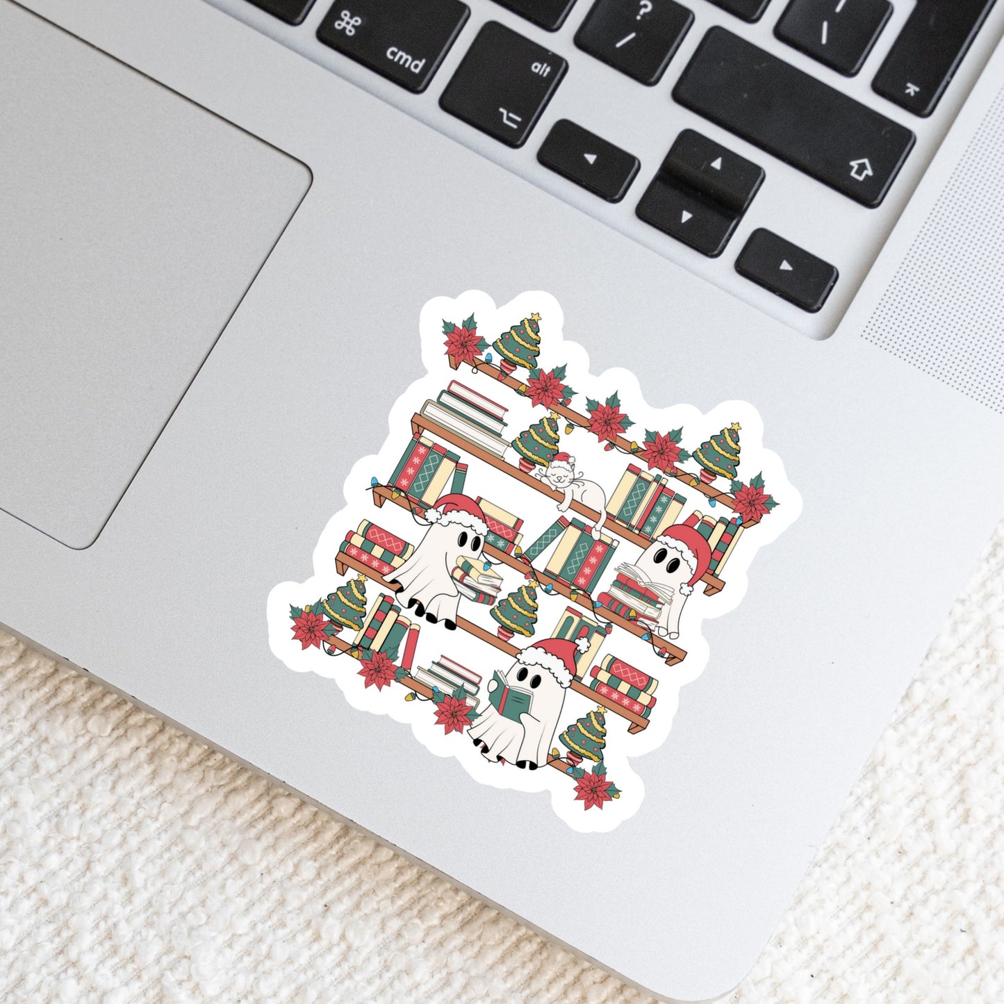 Reading Ghosts Chrostmas Book Reader Sticker – 3" Waterproof Bookish Sticker with Holo Overlay – Reading, Books, Reader Gift, Book Lover, Bookstore Merch