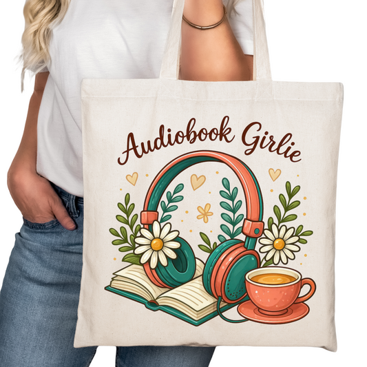 Audiobook Girlie Bookish Tote Bag – Funny Reading Tote for Book Lovers – Introvert Gift – Romance Reader Bag – Book Club Gift