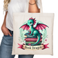 Book Dragon Pink Bookish Tote Bag – Reading Tote for Book Lovers – Book Reader Bag - Romance Reader Tote - Book Store Merchandise