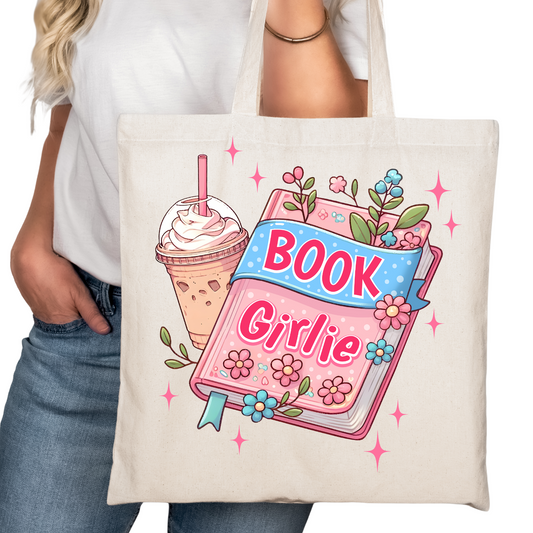 Book Girlie Coffee Bookish Tote Bag – Reading Tote for Book Lovers – Book Reader Bag - Romance Reader Tote - Book Store Merchandise