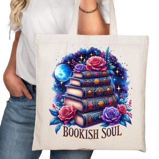 Bookish Soul Book Stack Bookish Tote Bag – Reading Tote for Book Lovers – Book Reader Bag - Romance Reader Tote - Book Store Merchandise