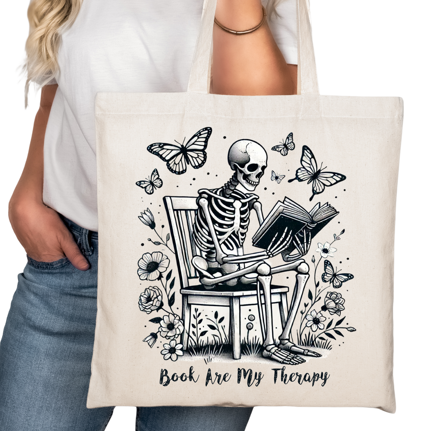 Books are My Therapy Bookish Tote Bag – Reading Tote for Book Lovers – Book Reader Bag - Romance Reader Tote - Book Store Merchandise