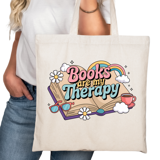 Books Are My Therapy Bookish Tote Bag – Reading Tote for Book Lovers – Book Reader Bag - Romance Reader Tote - Book Store Merchandise