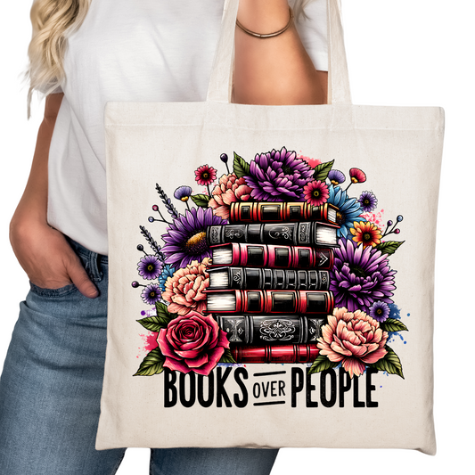 Books Over People Bookish Tote Bag – Reading Tote for Book Lovers – Book Reader Bag - Romance Reader Tote - Book Store Merchandise