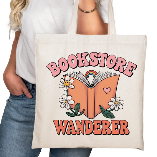 Bookstore Wanderer Bookish Tote Bag – Reading Tote for Book Lovers – Book Reader Bag - Romance Reader Tote - Book Store Merchandise