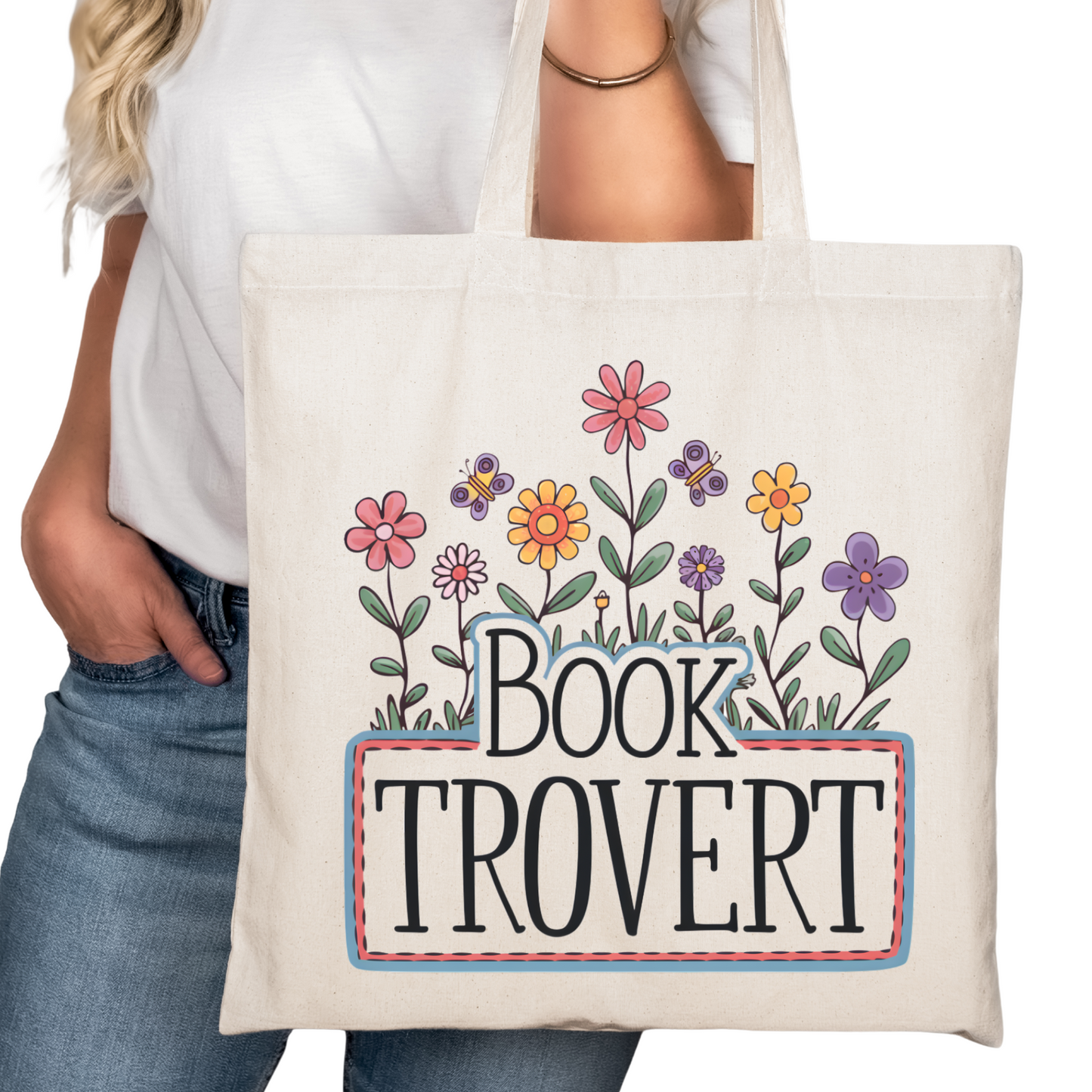 BookTrovert Book Trovert Floral Bookish Tote Bag – Reading Tote for Book Lovers – Book Reader Bag - Romance Reader - Book Store Merchandise