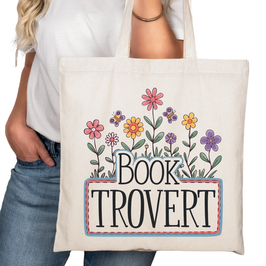 BookTrovert Book Trovert Floral Bookish Tote Bag – Reading Tote for Book Lovers – Book Reader Bag - Romance Reader - Book Store Merchandise