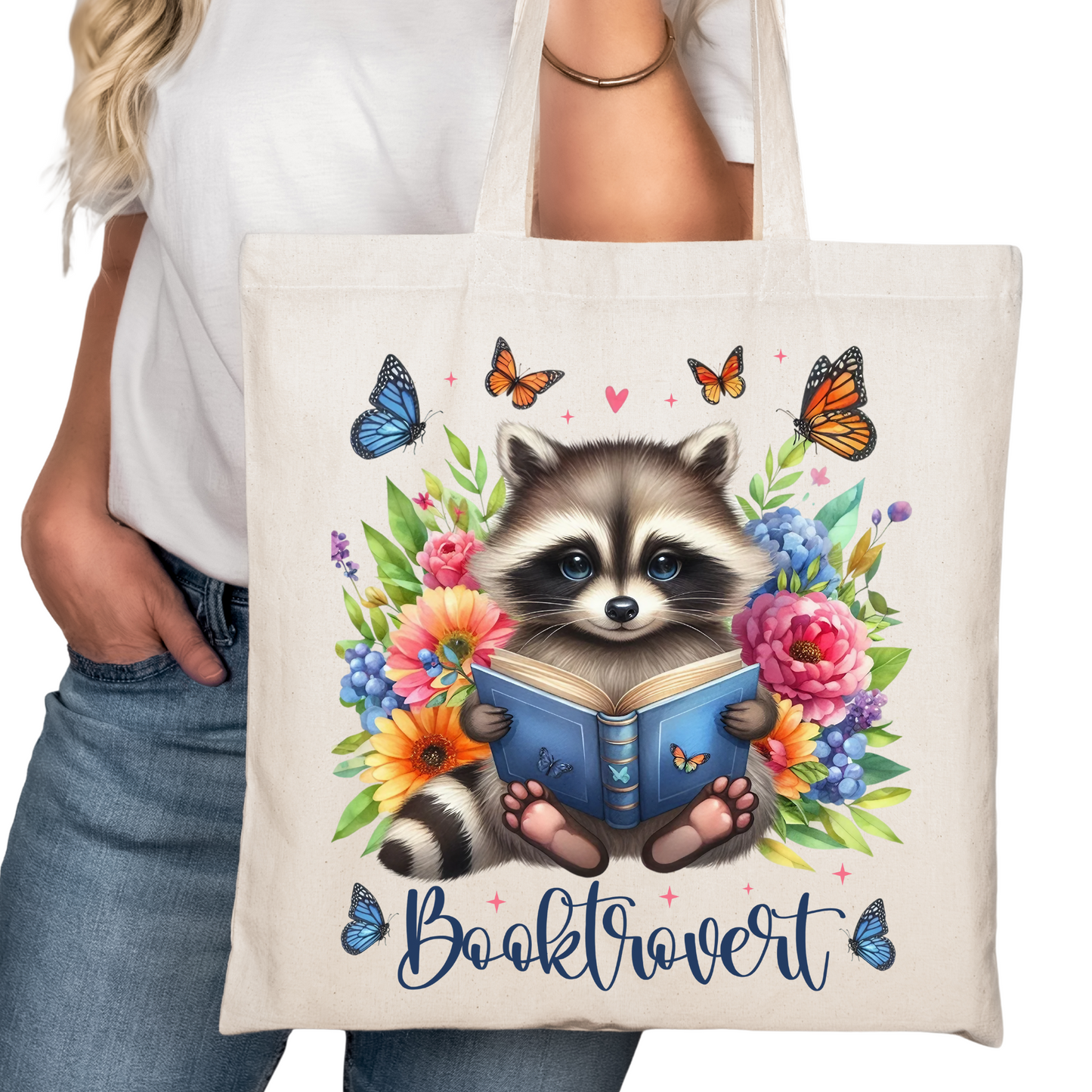 Booktrovert Squirrel Floral Bookish Tote Bag – Reading Tote for Book Lovers – Book Reader Bag - Romance Reader Tote - Book Store Merchandise
