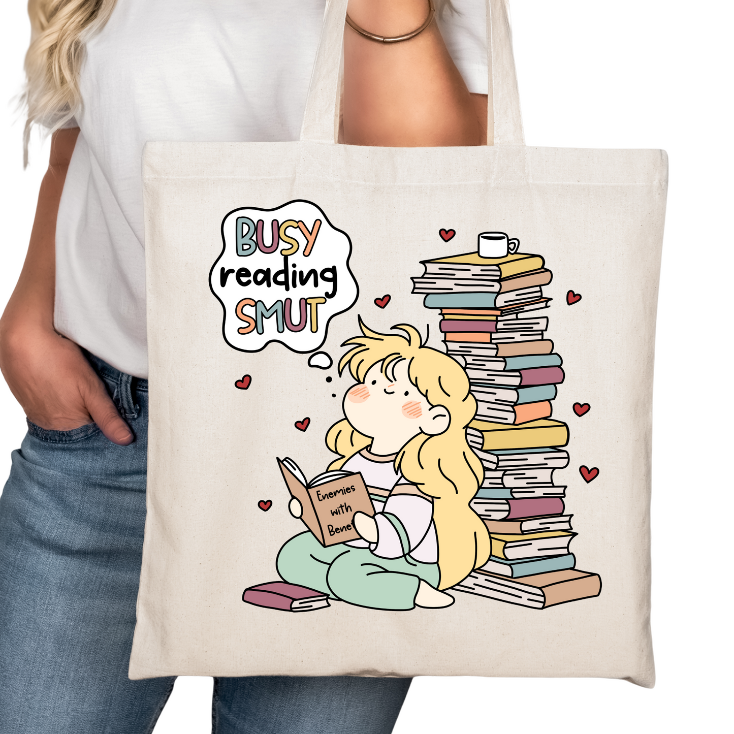 Busy Reading Smut Bookish Tote Bag – Reading Tote for Book Lovers – Book Reader Bag - Romance Reader Tote - Book Store Merchandise