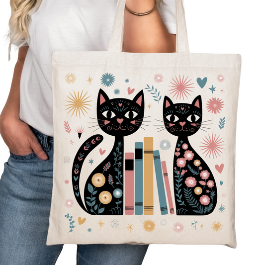 Cats on Bookshelf Bookish Tote Bag – Reading Tote for Book Lovers – Book Reader Bag - Romance Reader Tote - Book Store Merchandise