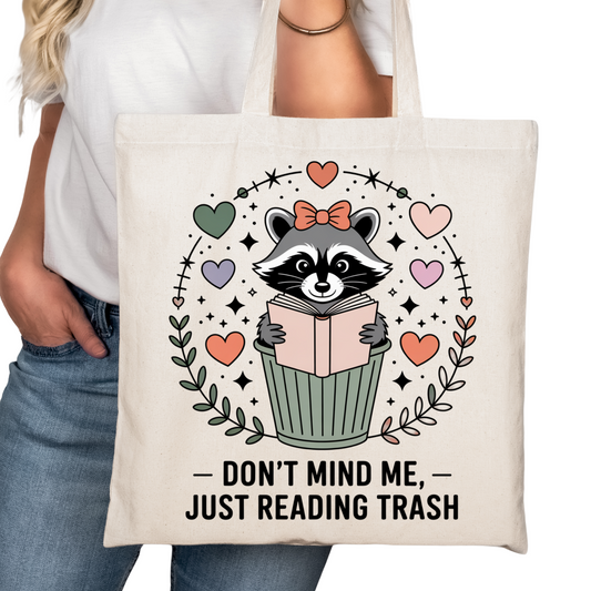Just Reading Trash Funny Bookish Tote Bag – Reading Tote for Book Lovers – Book Reader Bag - Romance Reader Tote - Book Store Merchandise