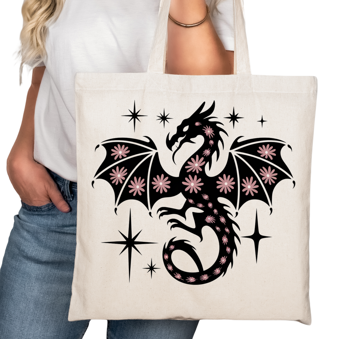 Romantasy Dragon Bookish Tote Bag – Reading Tote for Book Lovers – Book Reader Bag - Romance Reader Tote - Book Store Merchandise