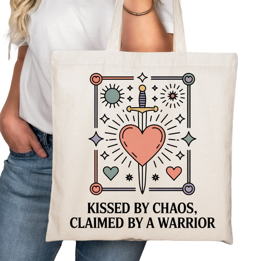 Kissed By Chaos Bookish Tote Bag – Reading Tote for Book Lovers – Book Reader Bag - Romance Reader Tote - Book Store Merchandise