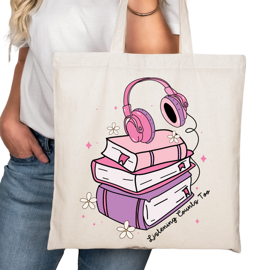 Listening Counts Too Bookish Tote Bag – Reading Tote for Book Lovers – Book Reader Bag - Romance Reader Tote - Book Store Merchandise