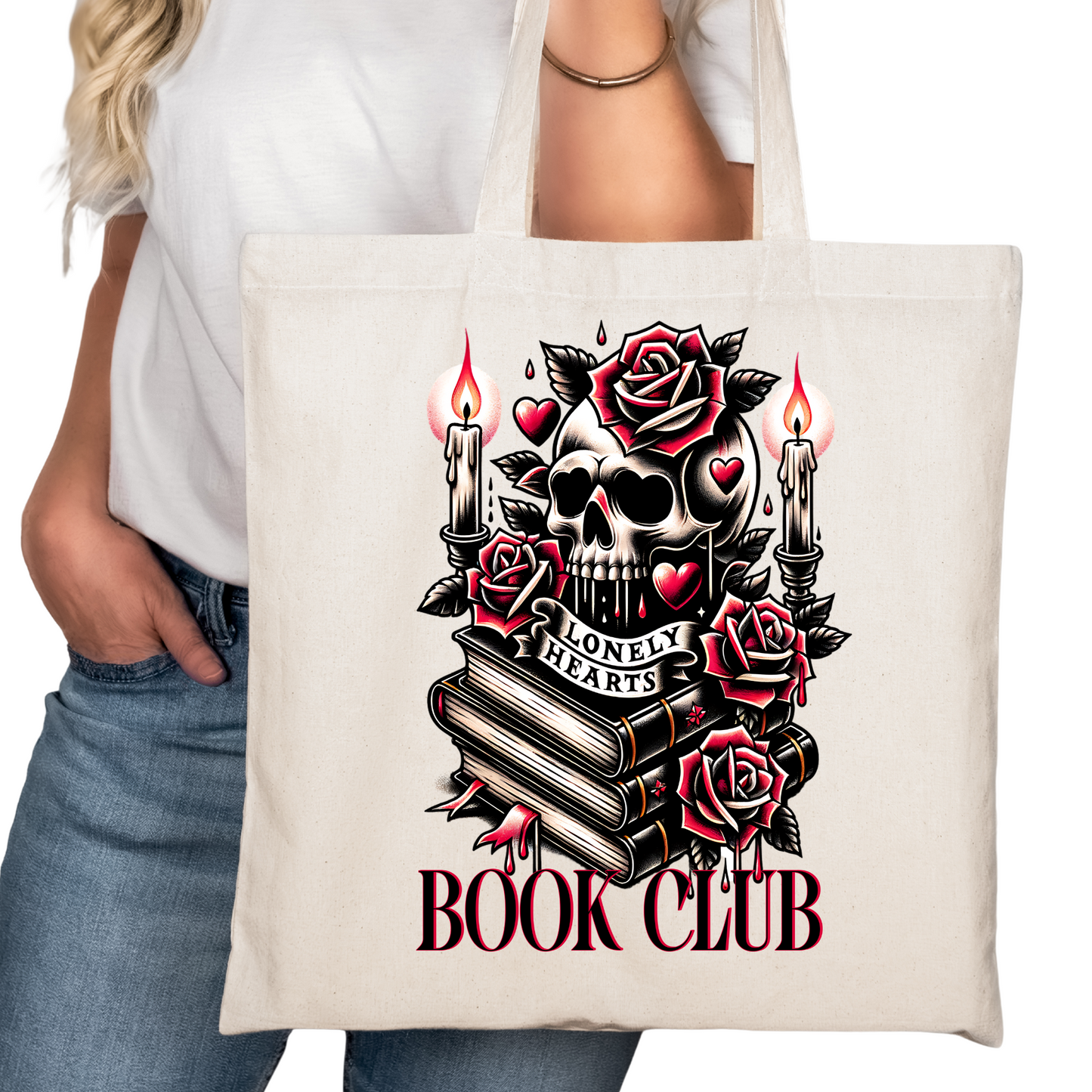 Lonely Heart Book CLub Bookish Tote Bag – Reading Tote for Book Lovers – Book Reader Bag - Romance Reader Tote - Book Store Merchandise