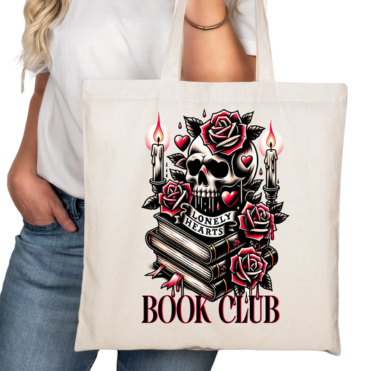 Lonely Heart Book CLub Bookish Tote Bag – Reading Tote for Book Lovers – Book Reader Bag - Romance Reader Tote - Book Store Merchandise