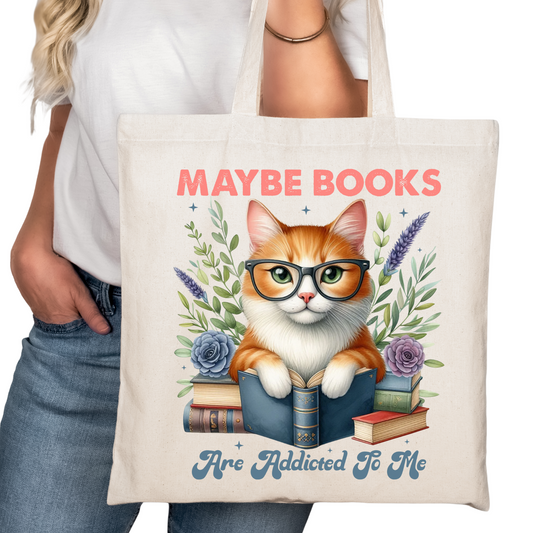 Mybe Books are Addicted to Me Bookish Tote Bag – Reading Tote for Book Lovers – Book Reader Bag - Romance Reader Tote - Book Store