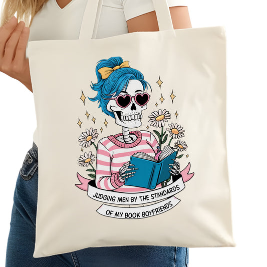 Judging Men By Boyfriends Bookish Tote Bag – Reading Tote for Book Lovers – Book Reader Bag - Romance Reader Tote - Book Store