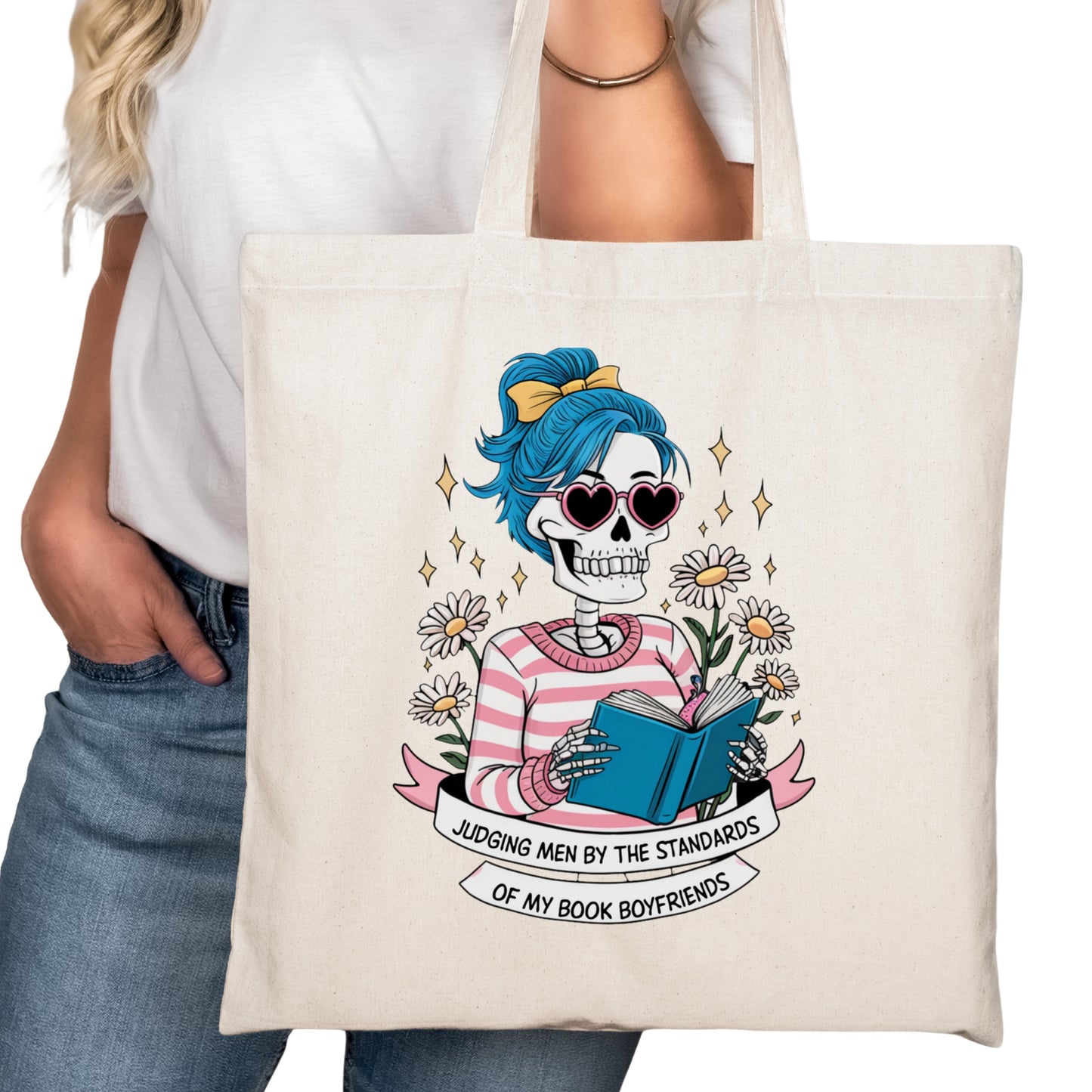 Judging Men By Boyfriends Bookish Tote Bag – Reading Tote for Book Lovers – Book Reader Bag - Romance Reader Tote - Book Store