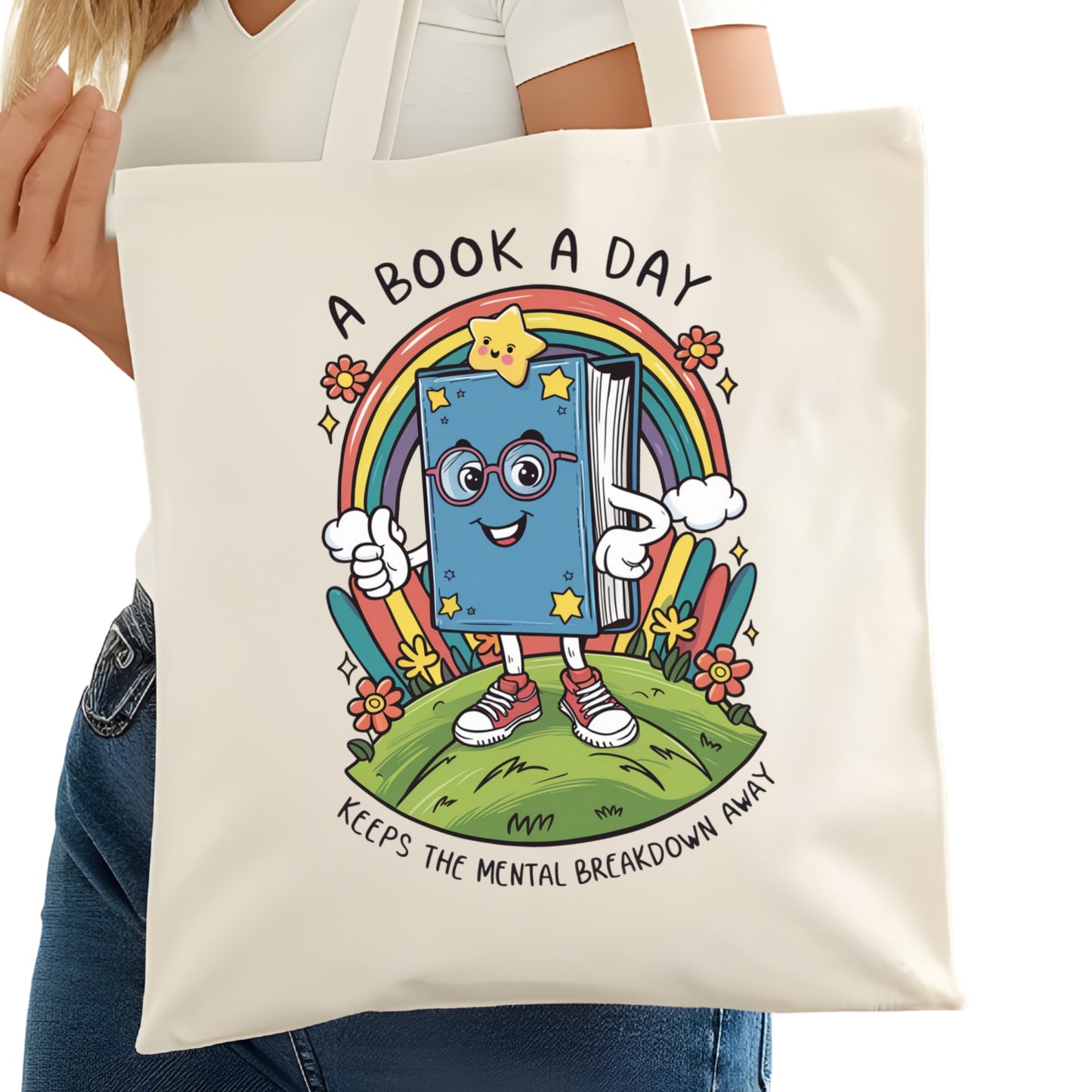 A Book a Day Keeps the Breakdown Away Bookish Tote Bag – Reading Tote for Book Lovers – Book Reader Bag - Romance Reader Tote - Book Store