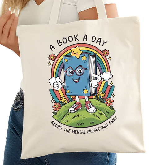 A Book a Day Keeps the Breakdown Away Bookish Tote Bag – Reading Tote for Book Lovers – Book Reader Bag - Romance Reader Tote - Book Store