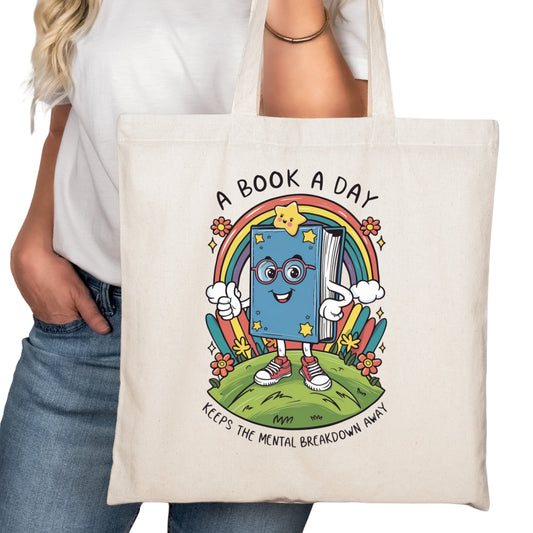 A Book a Day Keeps the Breakdown Away Bookish Tote Bag – Reading Tote for Book Lovers – Book Reader Bag - Romance Reader Tote - Book Store