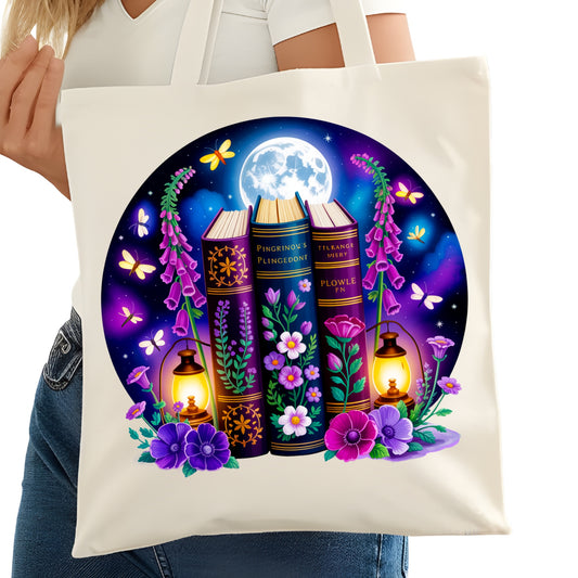 <TBright Colored Book Stack Bookish Tote Bag – Reading Tote for Book Lovers – Book Reader Bag - Romance Reader Tote - Book Store