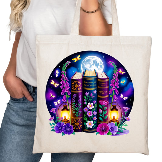 <TBright Colored Book Stack Bookish Tote Bag – Reading Tote for Book Lovers – Book Reader Bag - Romance Reader Tote - Book Store