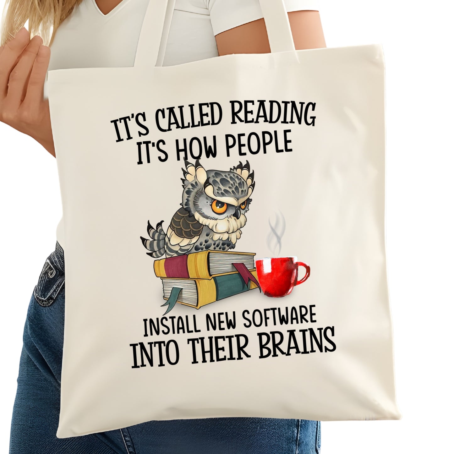 Reading How People Install Software to Brains Bookish Tote Bag – Reading Tote for Book Lovers – Book Bag - Romance Reader Tote - Book Store
