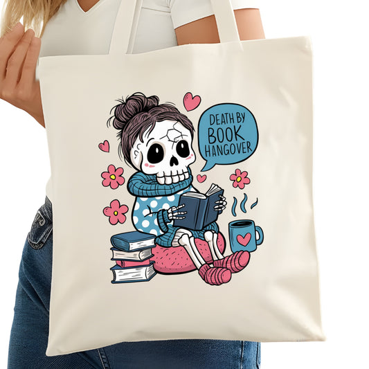 Death By Book Hangover Bookish Tote Bag – Reading Tote for Book Lovers – Book Reader Bag - Romance Reader Tote - Book Store