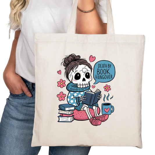 Death By Book Hangover Bookish Tote Bag – Reading Tote for Book Lovers – Book Reader Bag - Romance Reader Tote - Book Store
