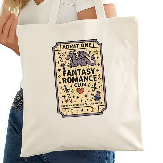 Fantasy Romance Club Bookish Tote Bag – Reading Tote for Book Lovers – Book Reader Bag - Romance Reader Tote - Book Store