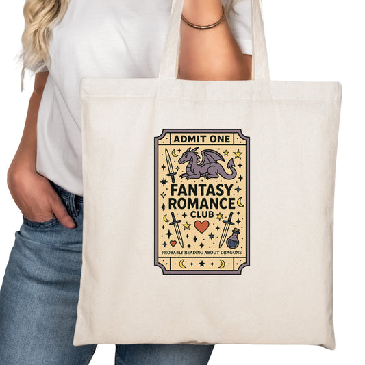 Fantasy Romance Club Bookish Tote Bag – Reading Tote for Book Lovers – Book Reader Bag - Romance Reader Tote - Book Store