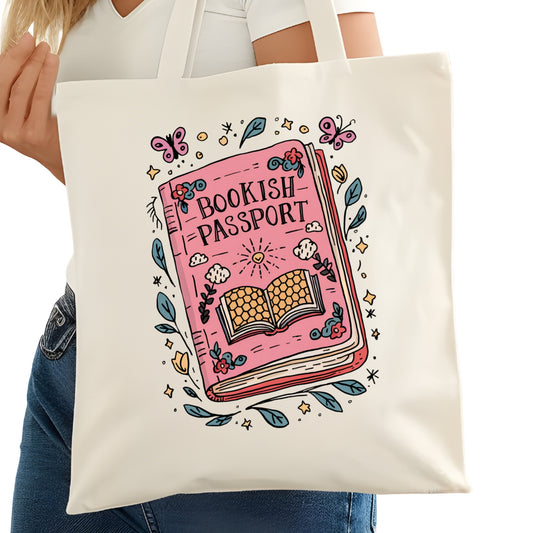 Bookish Passport Bookish Tote Bag – Reading Tote for Book Lovers – Book Reader Bag - Romance Reader Tote - Book Store