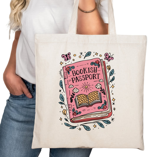 Bookish Passport Bookish Tote Bag – Reading Tote for Book Lovers – Book Reader Bag - Romance Reader Tote - Book Store
