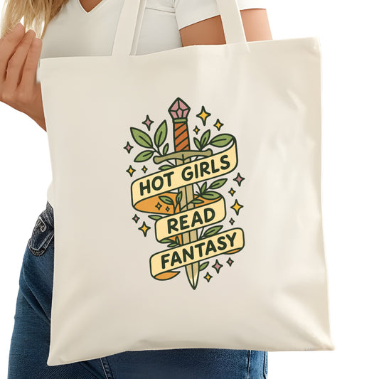 Hot Girls Read Fantasy Bookish Tote Bag – Reading Tote for Book Lovers – Book Reader Bag - Romance Reader Tote - Book Store