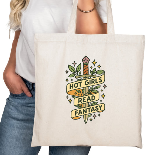 Hot Girls Read Fantasy Bookish Tote Bag – Reading Tote for Book Lovers – Book Reader Bag - Romance Reader Tote - Book Store