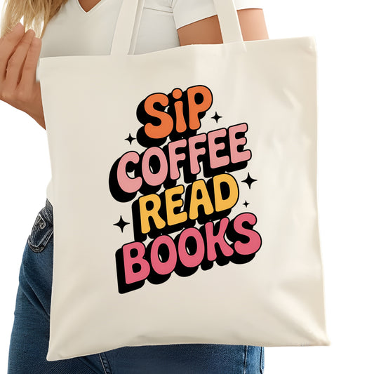 Sip Coffee Read Books Bookish Tote Bag – Reading Tote for Book Lovers – Book Reader Bag - Romance Reader Tote - Book Store
