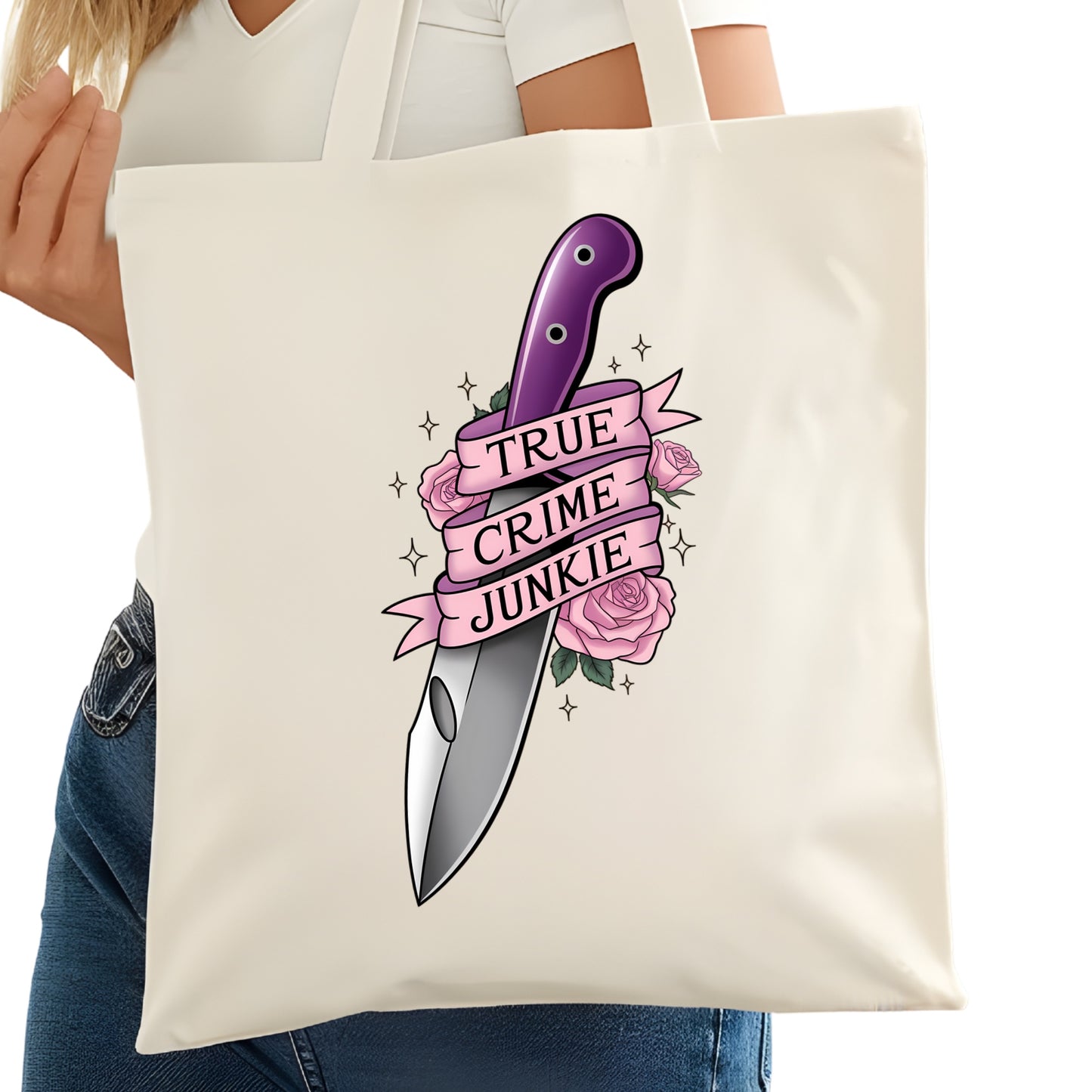 True Crime Junkie Bookish Tote Bag – Reading Tote for Book Lovers – Book Reader Bag - Romance Reader Tote - Book Store