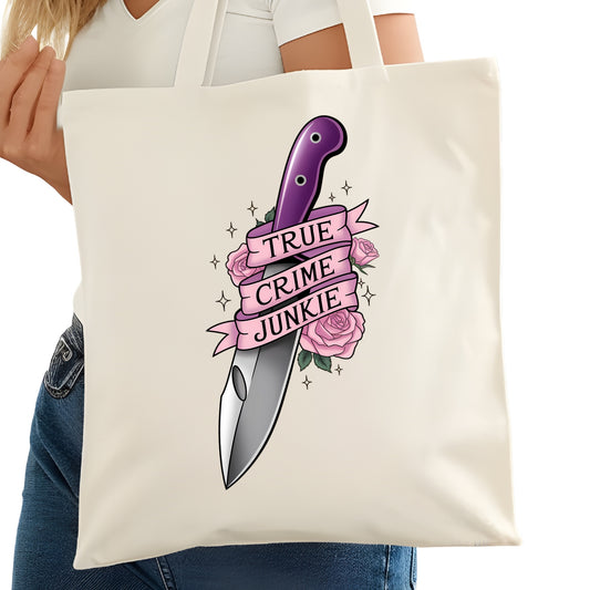 True Crime Junkie Bookish Tote Bag – Reading Tote for Book Lovers – Book Reader Bag - Romance Reader Tote - Book Store