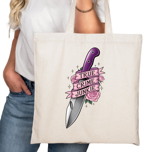 True Crime Junkie Bookish Tote Bag – Reading Tote for Book Lovers – Book Reader Bag - Romance Reader Tote - Book Store