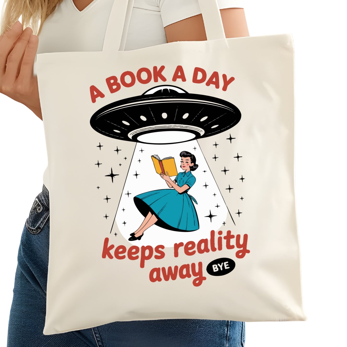 A Book a Day Keeps Reality Away Bookish Tote Bag – Reading Tote for Book Lovers – Book Reader Bag - Romance Reader Tote - Book Store