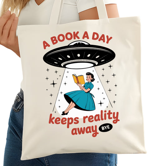 A Book a Day Keeps Reality Away Bookish Tote Bag – Reading Tote for Book Lovers – Book Reader Bag - Romance Reader Tote - Book Store
